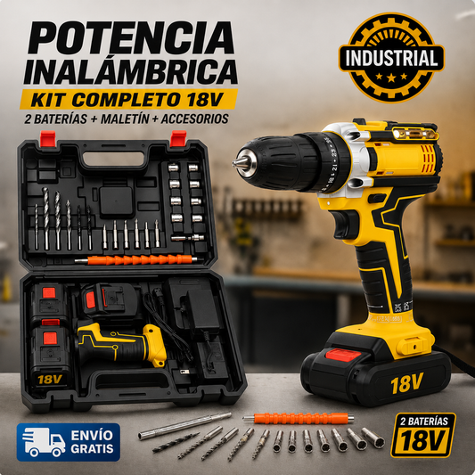 🔥 PROMO - Taladro inalámbrico con kit completo + 1 batería gratis.