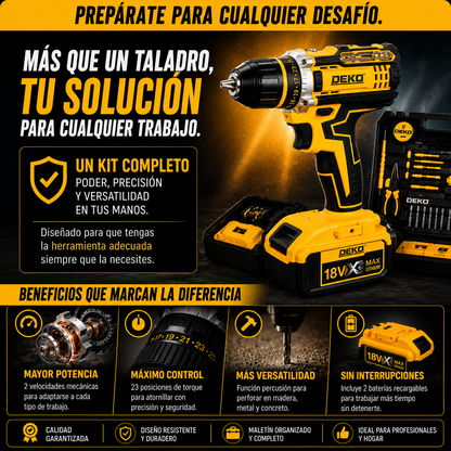 🔥 PROMO - Taladro inalámbrico con kit completo + 1 batería gratis.