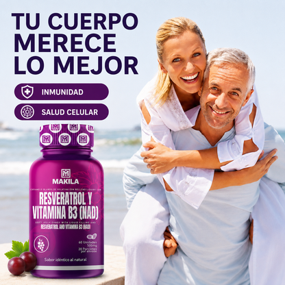 🔥 PROMO - RESVERATROL CON VITAMINA B3 PLUS 60 CÁPSULAS 500mg  | PRECURSOR NAD+ Y COMPLEJO 💊